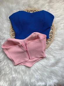 KITE WITH 2 WOMEN'S STRAP-OFF CROPPE TOPS/ CREPE MESH TOP - 乾枯玫瑰色 - 查看 4