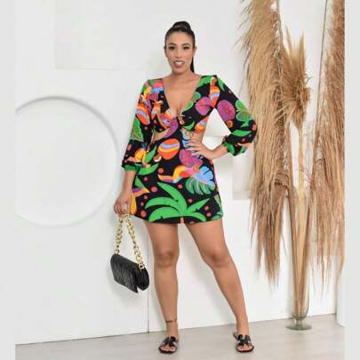 MACAQUINHO VESTIDO MANGA ESTAMPADO COM BOJO