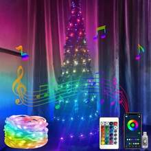 5V 多色灯串 LED 灯，声控音乐同步 RGB-IC LED 灯带，带 APP 和遥控器，卧室 LED 灯，适合节日、派对、家居装饰 - 白色 - 查看 4