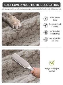 1pc Winter Plush Fleece Thick Stretch Sofa Cover Set, 1234Seats, Cushion Slipcover For Sofa Seat, Backrest & Armrest, All Season Universal - Light Grey - View 6