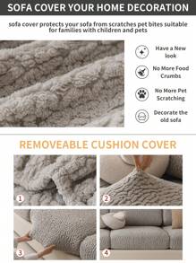 1pc Winter Plush Fleece Thick Stretch Sofa Cover Set, 1234Seats, Cushion Slipcover For Sofa Seat, Backrest & Armrest, All Season Universal - Light Grey - View 4