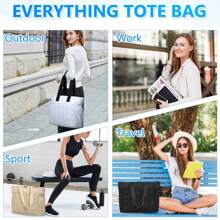 VASCHY Women's Puffer Tote Bag – Utility Quilted Puffy Handbag With Compartments, Large Capacity Shoulder Bag For Work, Shopping, And Travel, Stylish Fall & Winter Commuter Bag, Perfect Christmas Or Thanksgiving Gift, Fashionable Office Tote And Casual Purse - Black and White - View 8