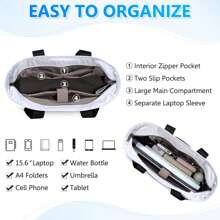 VASCHY Women's Puffer Tote Bag – Utility Quilted Puffy Handbag With Compartments, Large Capacity Shoulder Bag For Work, Shopping, And Travel, Stylish Fall & Winter Commuter Bag, Perfect Christmas Or Thanksgiving Gift, Fashionable Office Tote And Casual Purse - Black and White - View 4