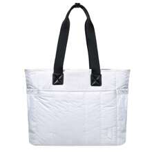 VASCHY Women's Puffer Tote Bag – Utility Quilted Puffy Handbag With Compartments, Large Capacity Shoulder Bag For Work, Shopping, And Travel, Stylish Fall & Winter Commuter Bag, Perfect Christmas Or Thanksgiving Gift, Fashionable Office Tote And Casual Purse - Black and White - View 3