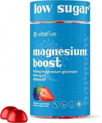 Vitafive Low Sugar Magnesium Glycinate Gummies With Vitamin D And K - Vegan, Gluten Free (50 Ct)