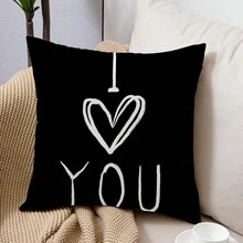 1 cái/4 cái Vỏ gối in chữ sọc trái tim đen trắng ngày lễ tình nhân bằng polyester, vỏ gối, trang trí phòng, trang trí phòng ngủ, trang trí ghế sofa, 45x45cm (không có lõi gối) - Nhiều màu - Xem 8