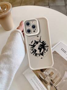 Airplane Beige Planet Earth Land Mark Graphic Black Matte Sandstone Phone Case Compatible With Apple///Compatible With Redmi/Compatible With Infinix/Compatible With Vivo - Beige - View 3