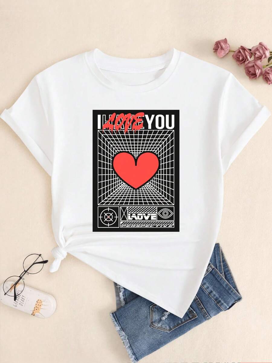 I Love You Graffiti Printed T-Shirt Women's Fashion Casual Premium Comfort Blouse - trắng - Xem 1