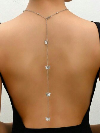 Sexy Back Chain Necklace, Fashionable And Simple Bow Pendant, Body Chain, Women's Long Necklace Accessory Valentines,Mom,Mother,Mother's Day,Gift