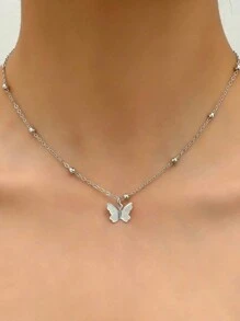 Collar de cadena para la espalda sexy, colgante de lazo minimalista de moda, accesorio de collar largo para mujeres, regalo para el Día de San Valentín, Día de la Madre - Mariposa - Ver 3