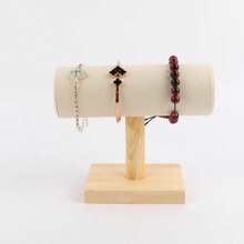 1pc Small Natural Wood Bracelet/Watch Holder, Single Layer Wooden Bangle/Bracelet Display Stand, Velvet Jewelry Organizer Back To School