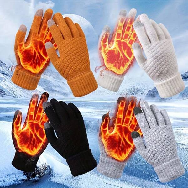2 pares de luvas de casal de malha, luvas femininas de inverno com tela sensível ao toque - forro térmico espesso e quente, adequado para dirigir e andar de bicicleta | Multifuncional moderno, adequado para clima frio, tamanho único (ligeira diferença de cor devido à iluminação)