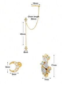3 件精美 24K 镀金方晶锆石时尚耳钉女士锆石吊坠耳环套装 - 風格 - 查看 6