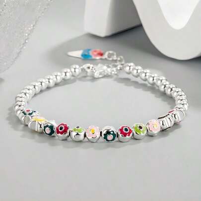 One Chic 925 Sterling Silver Rainbow Bracelet With Sparkling Sequins - Vintage Boho Style For Casual Attire & Gifting