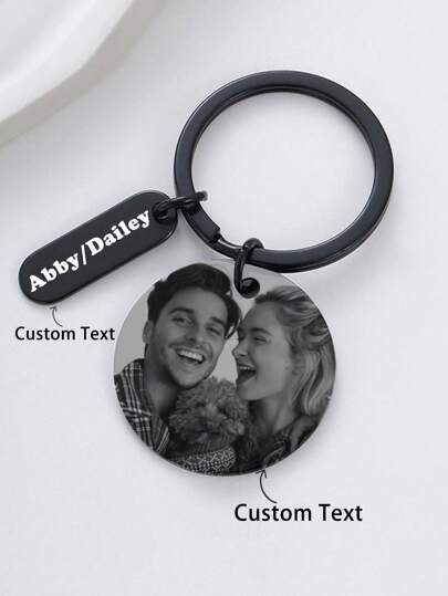 Customized Personalized Round Engraved Couple Keychain, Pet Engraved Keychain With Pet's Name, Stainless Steel Cat/Dog Tag Customization, Suitable For Cats, Dogs, Small Pets, Memorial Gift For Couples, Pets