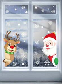 1 bộ nhãn dán Giáng sinh, hình ông già Noel hoạt hình, tuần lộc và bông tuyết dán tường, thích hợp cho tiệc Giáng sinh tại nhà, tủ, trang trí cửa sổ, Halloween, trang trí Halloween - Nhiều màu - Xem 10