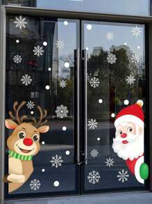1 bộ nhãn dán Giáng sinh, hình ông già Noel hoạt hình, tuần lộc và bông tuyết dán tường, thích hợp cho tiệc Giáng sinh tại nhà, tủ, trang trí cửa sổ, Halloween, trang trí Halloween - Nhiều màu - Xem 5