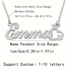 定制英文名字吊坠项链配心形吊饰，优雅吊牌项链，女士个性化配饰礼物 - 銀色 - 查看 4