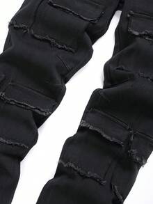 Men's Streetstyle Hip Hop Multi-Pocket Denim Jeans - Black - View 3