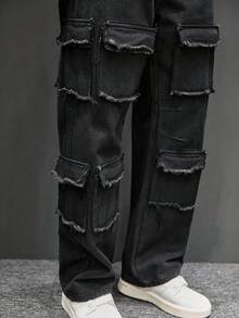 Men's Streetstyle Hip Hop Multi-Pocket Denim Jeans - Black - View 5