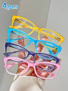 4 件装渐变色猫眼女士时尚老花镜组合，适合日常、办公室、电脑使用、老年人 +1.0 至 +4.0 - 透明 - 查看 16