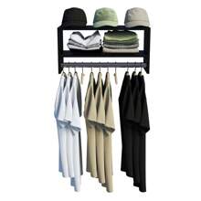 Wall Coat Rack Hanging Clothes Rack In MDF With 70cm Niche Color White And Black - màu đen - Xem 4