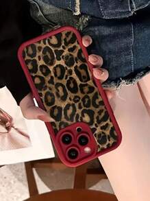 秋季手机壳猎豹印花情人节动物 1 件酒红色哑光豹纹保护壳适用于 16 Pro Max / 15 Pro / 15 / 14 Pro Max / 14 Pro / 14 / 13 Pro / 13 / 12 / 11 / XR，防摔手机壳防水防震防刮