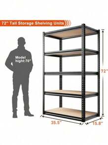 Estantería Raybeefurniture de 5 niveles para garaje, estanterías de almacenamiento metálicas de gran capacidad y ajustables, soporta hasta 1500 libras, unidades de estantería metálica y de almacenamiento para organizar la despensa y el garaje - 35,5" de ancho x 11,8" de profundidad x 72" de alto - Ver 6