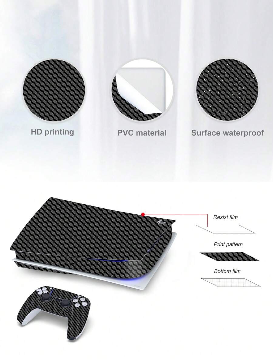 6pcs Carbon Fiber Pattern Decals For PS5 Game Console, Dustproof