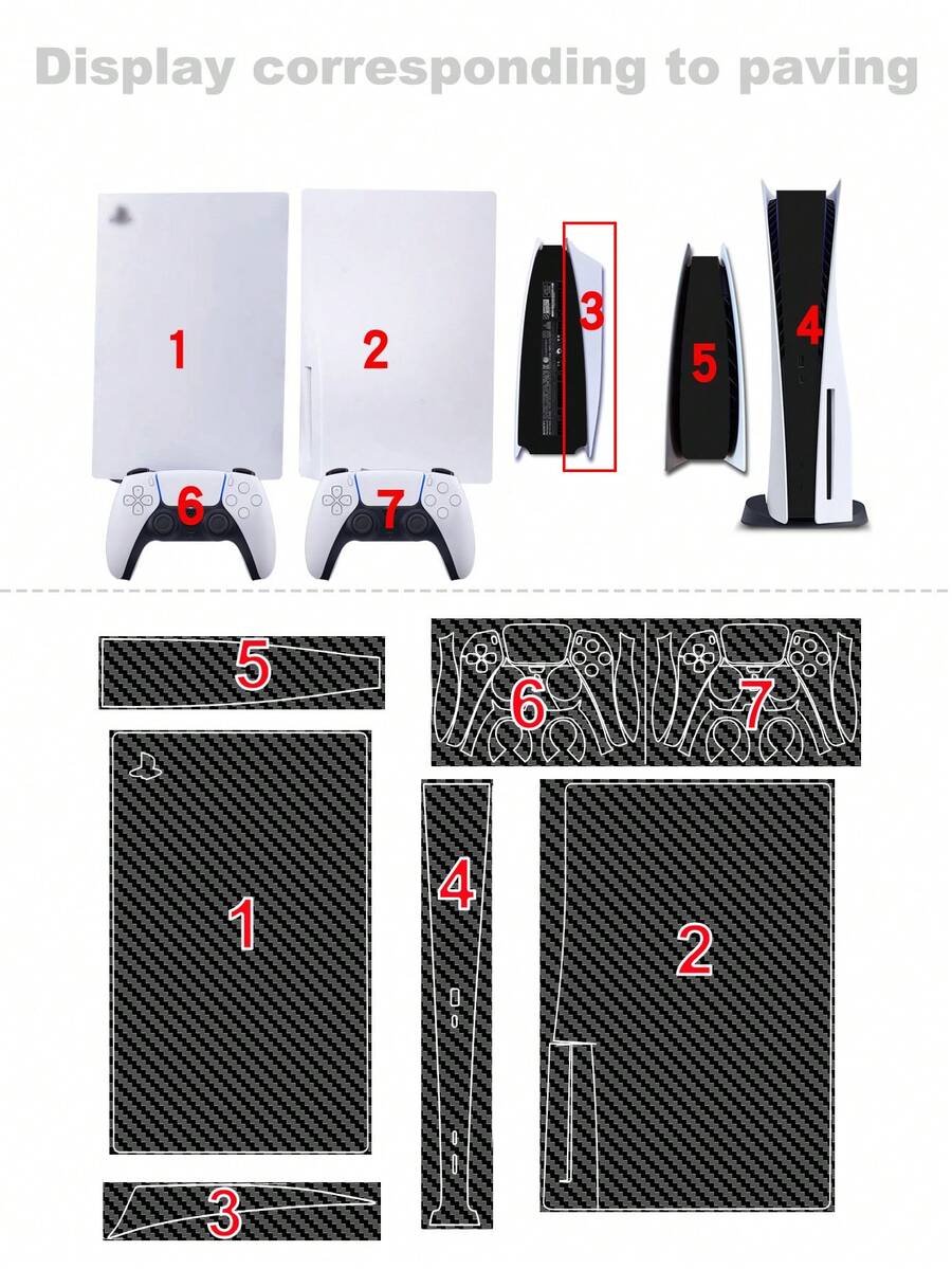 6pcs Carbon Fiber Pattern Decals For PS5 Game Console, Dustproof