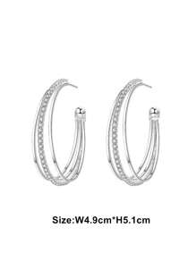 Rhinestone Decor Layered Hoop Earrings - Silver - View 5