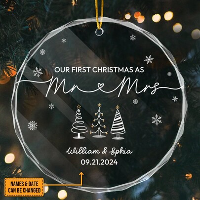 Custom Name - Our First Ornaments As Mr And Mrs - Personalized Custom Glass Keepsake, Ornaments Gift For Family Gift For Couple Gifts Birthday Graduation Home Decor Christmas Decorations Room Decor Christmas
