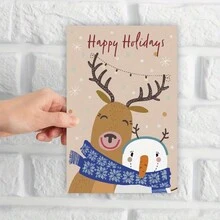 1 tấm thiệp chúc mừng năm mới vui nhộn năm 2025 kèm phong bì, thiết kế người tuyết và hươu màu nước hiện đại, thiệp giấy mừng ngày lễ cho gia đình, người thân và bạn bè - thiệp mời và thiệp chúc mừng năm mới - Nhiều màu - Xem 3
