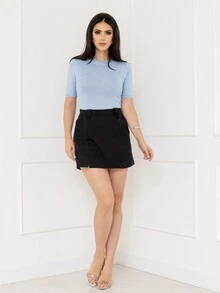 Imported Women's Knitted Short Sleeves, Small Round Neck, Normal Shoulder, Twill Warm Diamond, Very Elastic Fabric, Very Comfortable, Model Number Is DY4136 - Màu xanh lam - Xem 2