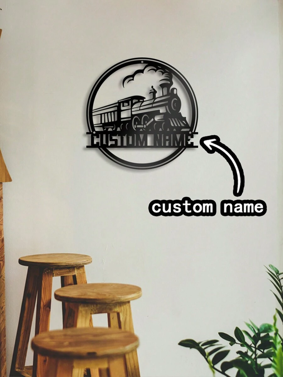 1PC DIY Tên tùy chỉnh Tàu hơi nước Nghệ thuật và thủ công Biển báo bằng sắt để trang trí nhà cửa Trang trí phòng khách Quà tặng trang trí - màu đen - Xem 1