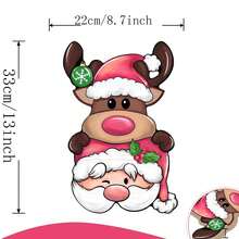 圣诞圣诞老人驯鹿前门标志，粉色圣诞可爱鹿木门挂件户外门廊装饰，节日木花环室内墙壁装饰 - 彩色 - 查看 3