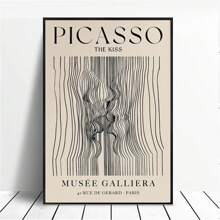 1 pieza Pintura abstracta vintage en lienzo con diseño minimalista tipo Picasso, color beige neutro, regalo, arte de pared para decoración del hogar en la sala de estar, sin marco - Multicolor - Ver 3