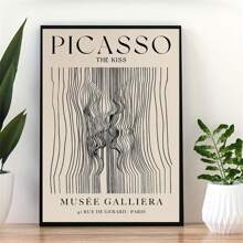 1 pieza Pintura abstracta vintage en lienzo con diseño minimalista tipo Picasso, color beige neutro, regalo, arte de pared para decoración del hogar en la sala de estar, sin marco - Multicolor - Ver 1