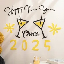 SZCZĘŚLIWEGO NOWEGO ROKU 2025 Naklejki na dekoracje na ścianę, banery na uroczystości Zestaw tematyczny