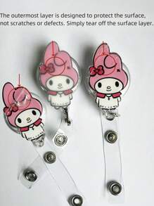 Sanrio 1 pieza Soporte retráctil para credencial con clip de estilo "" de acrílico con película protectora de fácil desprendimiento, perfecto para uso en la oficina