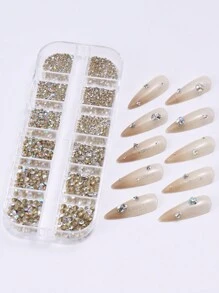 12颗双色尖头亮片水钻水晶美甲装饰，白色+AB彩闪亮钻石美甲饰品，6种尺寸，DIY美甲沙龙配件 - 彩色 - 查看 5