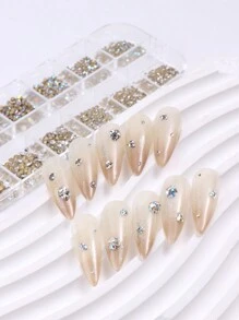 12颗双色尖头亮片水钻水晶美甲装饰，白色+AB彩闪亮钻石美甲饰品，6种尺寸，DIY美甲沙龙配件 - 彩色 - 查看 3