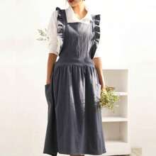 1 chiếc tạp dề vải lanh, tạp dề đeo chéo có túi, đầu bếp sử dụng tạp dề để làm vườn, nấu ăn, nướng bánh, sơn cửa hàng hoa, pha chế, quần áo làm việc - Nhiều màu - Xem 17