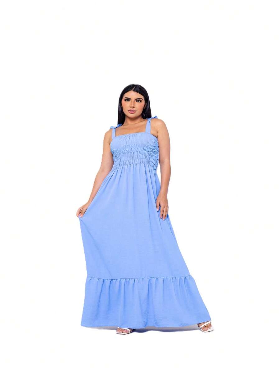 Steve Store Long Dress With Straps And Elastane, Dune Fabric - 藍色 - 查看 1