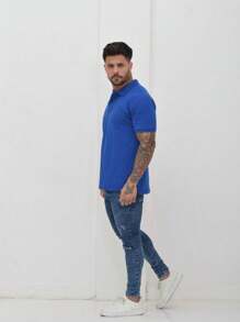 Men's Basic Polo Shirt Pique Mesh Unisex Premium Slim Short Sleeve - Xanh đậm - Xem 4