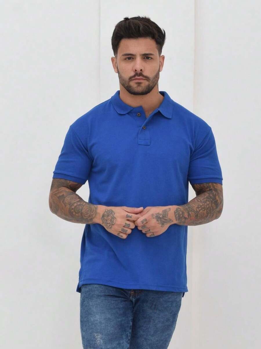 Men's Basic Polo Shirt Pique Mesh Unisex Premium Slim Short Sleeve - Xanh đậm - Xem 1