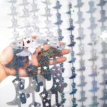 全新 2 米激光金属雨滴窗帘，万圣节装饰，银色串珠窗帘门装饰，派对用品 - 彩色 - 查看 2