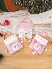 1 Piece Pink Gift Bag, Cute Gift Bag With Santa, Snowman, Elk For Christmas For Home Party Decoration, Holiday Gift Wrapping