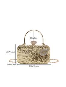 时尚闪光晚装手拿包，简约别致优雅单肩链条盒包 - 金色 - 查看 2