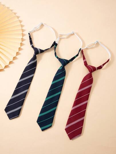 1pc 33cm Striped Clip-On Tie For Children's Student Performances & Daily Formal Wear, Necktie For Suits And Formal Dress Accessories